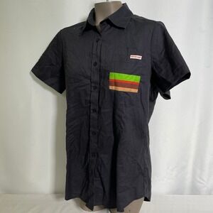 Burger King Employee Uniform Button Down Black Work Shirt Women's MEDIUM
